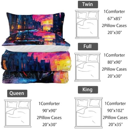 Nttopship Black Racing Comforter Set 3 Pieces Full Size