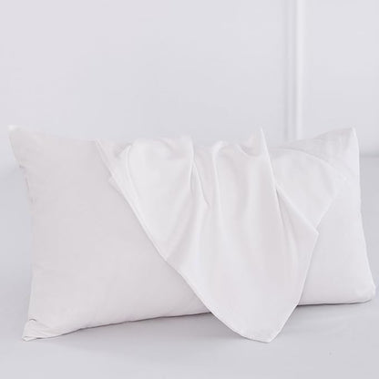 MooMee Bedding Pillowcases Pack of 2 100% Washed Cotton Linen Like Textured Breathable Durable Soft Comfy (Solid Bright White, Queen)