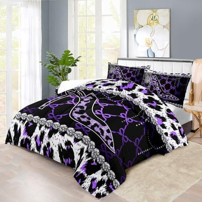 Purple Cheetah Print Comforter Set Twin Women Sexy High Heels Leopard Print Bedding Set Girls High Heels Leopard Comforter Quilt Animal Bedroom Decor Cheetah Bedding Bed Decor