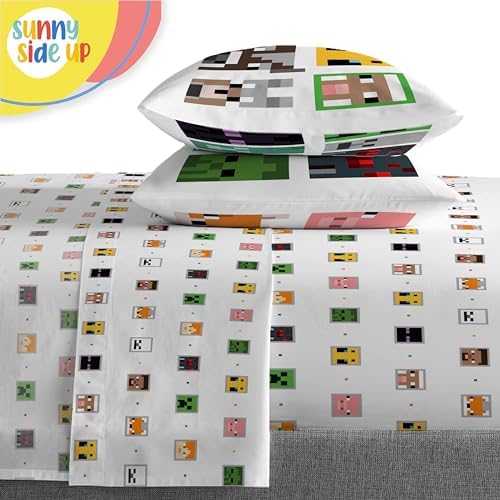 Sunny Side Up Minecraft Full Comforter Set - 7 Piece Kids Bedding Includes Comforter, Sheets & Pillow Cover - Super Soft Gamer Microfiber Bed Set