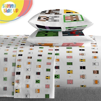 Sunny Side Up Minecraft Full Comforter Set - 7 Piece Kids Bedding Includes Comforter, Sheets & Pillow Cover - Super Soft Gamer Microfiber Bed Set