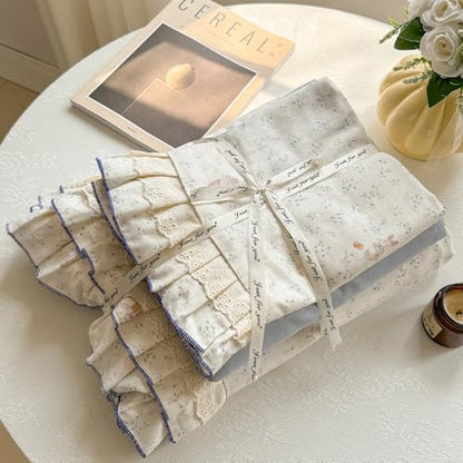 VM VOUGEMARKET Cute Rabbit Duvet Cover Twin with Ruffles Botanical Flower Duvet Cover with Zipper Ties Soft Muslin Cotton Romantic Girls Lace Comforter Cover with 2 Pillow Shams