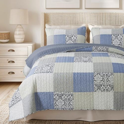 SLPR - Sweet Dreams Blue Patchwork Cotton Quilt Set, Twin with 1 Sham