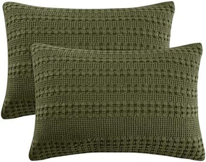 PHF 100% Cotton Waffle Pillow Shams Standard Size, 2 Pack 20" x 26" Soft Skin-Friendly Pillowcases, No Filling, Aesthetic Woven and Breathable Waffle Weave Pillow Case Covers for Bed, Capulet Olive