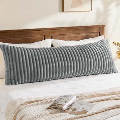 BEDELITE Fluffy Striped Body Pillow Cover with Zipper, Grey, 20x54