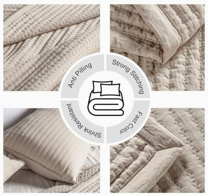XL Queen Quilt Set 98 x 98 in, Lightweight, Oatmeal