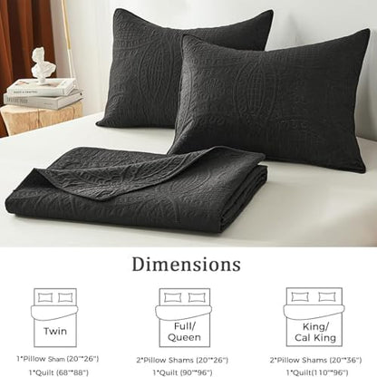 akkialla Twin Quilt Bedding Set,Black Ultrasonic Quilt Set,Lightweight Soft Bedspread Coverlet,Modern Style Coin Pattern Bed Cover for All Seasons,2 Piece(1 Quilt,1 Pillow Sham)