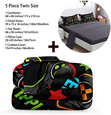 BDUCOK 5 pieces Gamer Comforter Set for Boys Gaming bedding set Twin Size,Video Game Controller Comforter for Boys Kids Adult 3D Gamepad Microfiber Bed in A Bag Sets3011,Twin