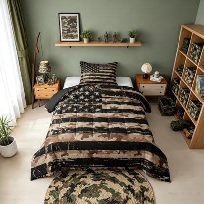 Feelyou American Flag Camouflage Comforter Set Toddler Bedding Set for Boys
