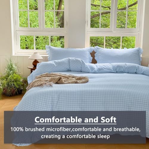 NSNLGSGC Light Blue Gingham Ruffle King Duvet Cover