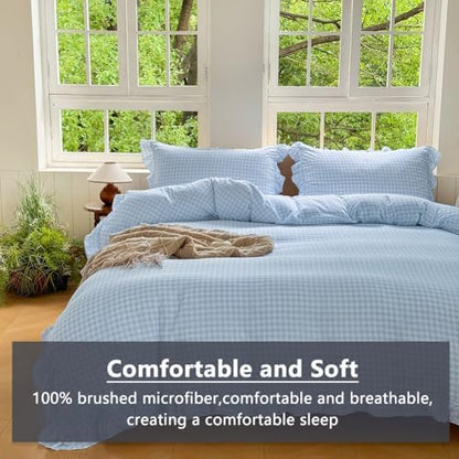 NSNLGSGC Light Blue Gingham Ruffle King Duvet Cover