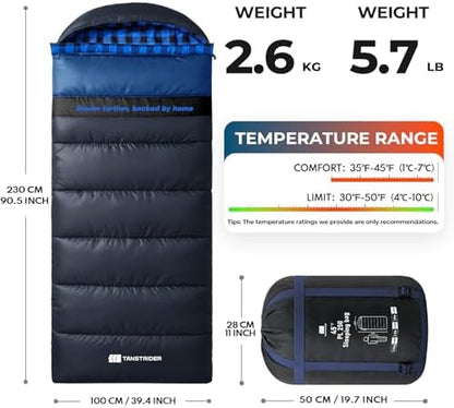 Cotton Flannel XXL Winter Sleeping Bags for Adults Big and Tall,Cold Weather 90x39 Inch Camping Sleep Bag,Waterproof Machine Washable 4 Season Outdoor Camping Gear,2-Way Zipper