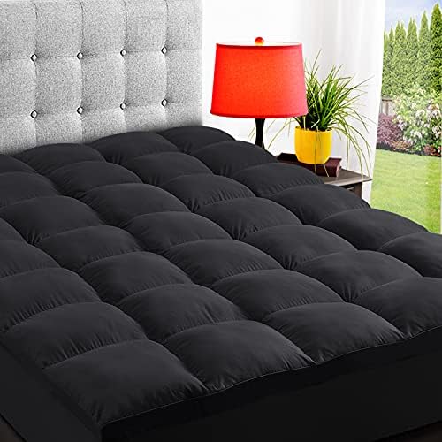 ELEMUSE Full Black Mattress Topper, Thick Pillow Top Mattress Pad Cover