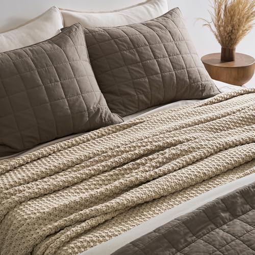 EVERGRACEHOME Chunky Chenille Knit Throw Blanket, 90 x 90, Sand Dune