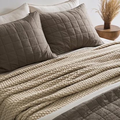 EVERGRACEHOME Chunky Chenille Knit Throw Blanket, 90 x 90, Sand Dune