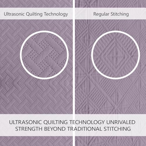 FLYMME Twin Quilt Set,Lightweight Grayish Purple Bedspreads,Basket Weave Pattern,Ultra Soft Microfiber Bedspread Bed Coverlet 2 Pieces for All-Seasons (1 Quilt,1 Shams)