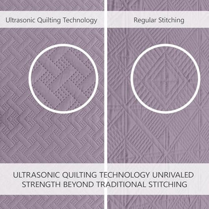 FLYMME Twin Quilt Set,Lightweight Grayish Purple Bedspreads,Basket Weave Pattern,Ultra Soft Microfiber Bedspread Bed Coverlet 2 Pieces for All-Seasons (1 Quilt,1 Shams)