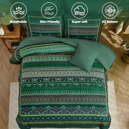 Green Boho Comforter Set King Size,8 Pieces Striped Bed in a Bag
