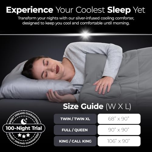 Silvery Cooling Comforter – Award-Winning Self-Cooling Blanket for Hot Sleepers with Self-Cleaning NEW, (Frost Gray, Twin, Twin XL)