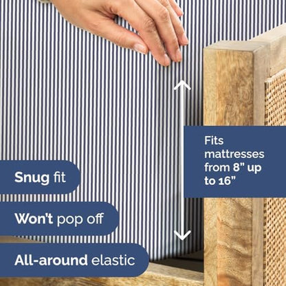 Twin 3 Piece Striped Sheet Set - Soft, Breathable & Cooling - Navy Ombre