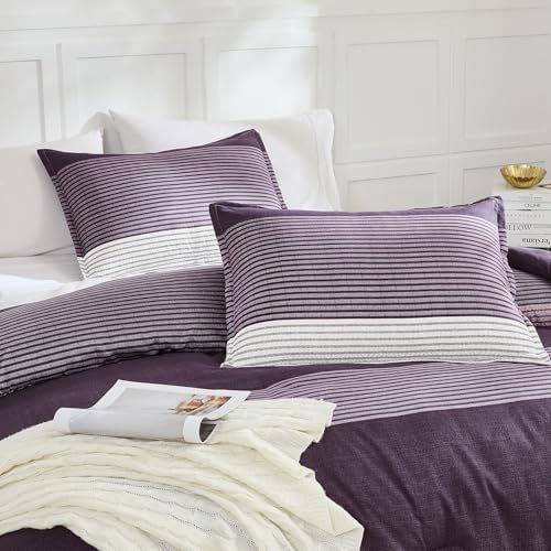 Litanika Purple Super King Comforter Set - 3 Pieces Stripe Bed Set