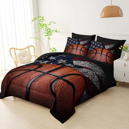 QOOMO Basketball Comforter Set Full,7-Piece Kids Bedding Set for Boys