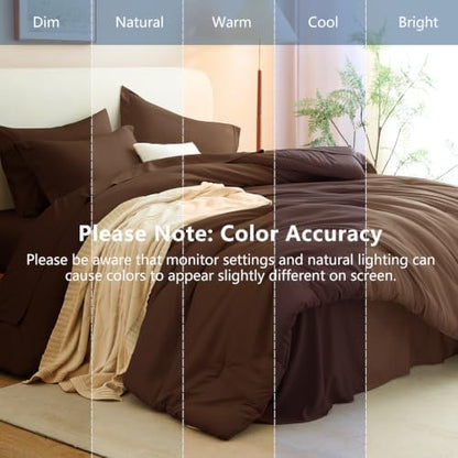 CozyLux Twin Comforter Set Brown, 5 Pieces Bed in a Bag Twin Comforter Set with Sheets, Soft Bedding Sets with Down Alternative Comforter, Sheets, Pillowcase & Sham, Soft Bed Set for All Seasons