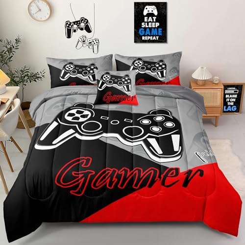 5 Pieces Gaming Bedding Set Twin Size for Boys Gamer Comforter Set for Boys Girls Kids Teens 5 Piece Bed in A Bag Video Game Bedding for Gamer Room Decorative Twin08