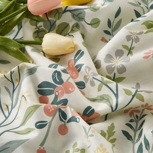 Vintage Garden Floral Comforter Set Queen Soft Fluffy Vibrant Colors Cute Floral Bedding Comforter Boho Aesthetic Queen Bed Comforter with 2 Pillowcases Cottagecore Botanical Flower Comforter Set