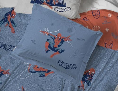 Marvel Spiderman Queen Comforter Set 7 Piece Bedding for Boys, Blue