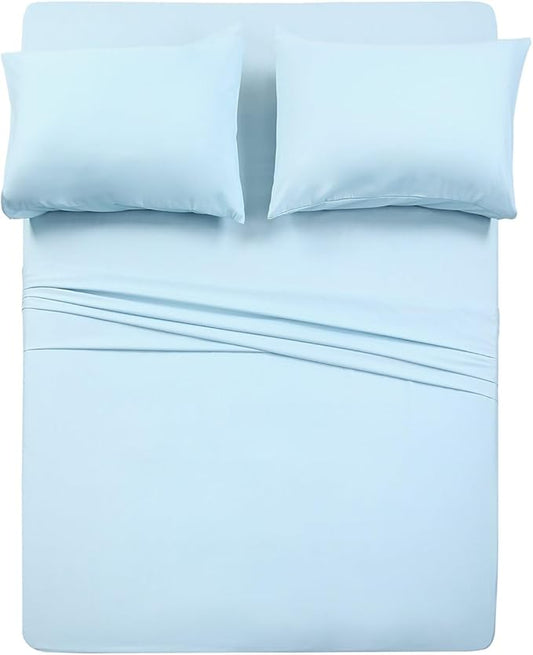 Luxury 1800 Bedding Sheets & Pillowcases - 4 Piece Set - 1 Flat, 1 Fitted Sheet & 2 Pillow Cases - Extra Soft Cooling - Deep Pocket up to 16" - Twin XL, Baby Blue