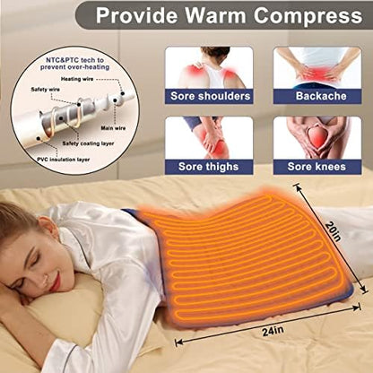 Heating Pad Electric Heat Pad, Hot Heated Pad,Multiple Temp and Timer Settings,Suitable for Shoulders, Neck, arms, Abdomen, Back, Legs, etc (NavyBlue, 24"X20")