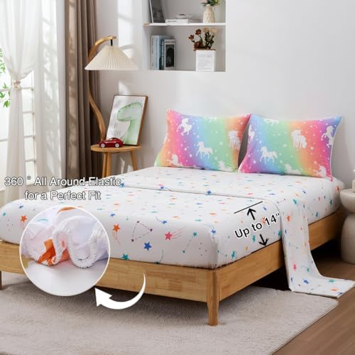 Holawakaka Glow in The Dark Unicorn Kids Full Comforter Set 5-Pieces