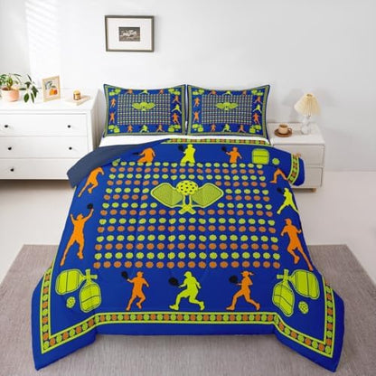 Castle Fairy Pickleball Game Comforter Set King Size for Kids American Tennis Sports Bedding Sets All Season Athlete Silhouette Quilt Set Bedroom Decor Modern Ball Gaming Down Comforter,3Pcs