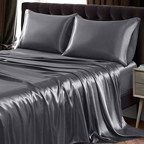 SiinvdaBZX 3Pcs Twin XL Sheets Set, Grey Silky Satin Sheets