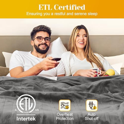 RoyalCraft Twin Size Heated Blanket,Fast Heating Throw with 10 Heating Levels & 0.5-12 Hour Auto-Off, ETL Certified, Machine Washable, 5 Year Warranty (Grey+White, Twin)