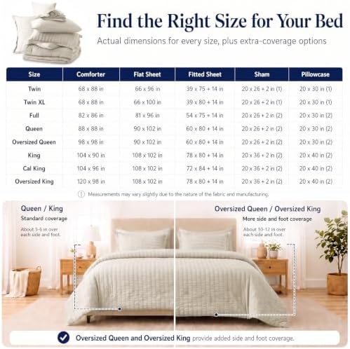 CozyLux Oversized King Comforter Set 120x98 in, 7-Piece Oatmeal Seersucker