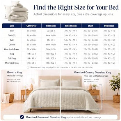 CozyLux Oversized King Comforter Set 120x98 in, 7-Piece Oatmeal Seersucker