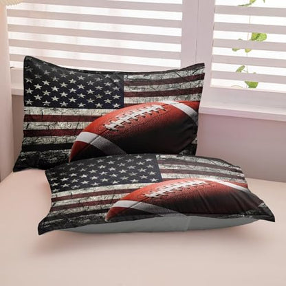 American Football Comforter Set for Boys Teens,Kids Sports Bedding Set Queen Size,USA Flag Football Printed Bedroom Sets with 2 Matching Pillow Shams