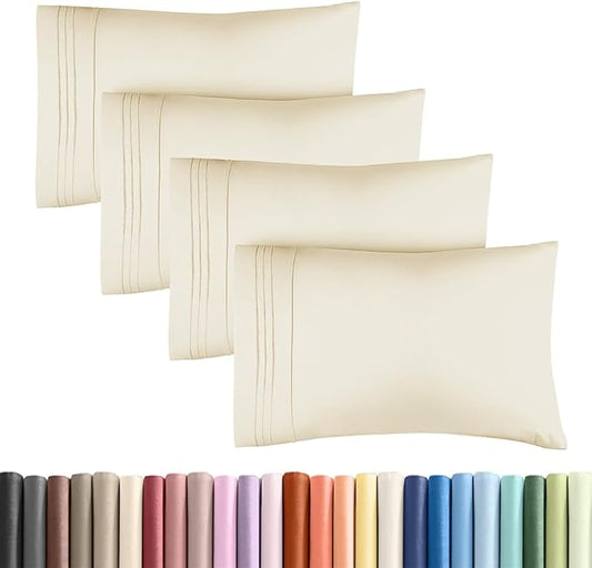 King Standard Pillow Cases Set of 4 - Soft Hotel Quality Pillowcase Covers - Comfy Bedding for Women, Men, Kids & Teens - Machine Washable Pillow Protectors - 4 Piece - King Standard Size Off White