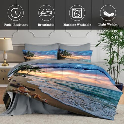 WeCozy Queen Comforter Set with Sheets, 7 Pieces Beach Coastal Bedding