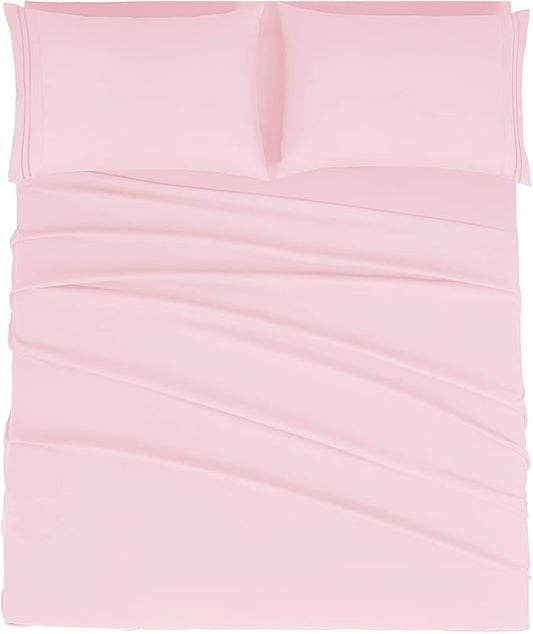 Mejoroom King Size Sheet Set - Soft Microfiber Bed Sheets,Deep Pocket Fitted Sheet, Soft, Breathable, Wrinkle & Fade Resistant - 4 Piece (King, Blush Pink)