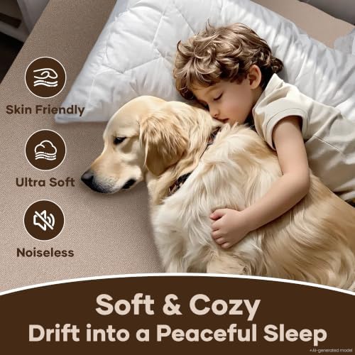 OhGeni Waterproof Mattress Protector, Queen Size Mattress Pad Fitted with Deep Pocket 6"-18", Breathable Noiseless & Soft, Washable Dirt-Proof Mattress Cover for Home, Hotel, Brown, Daybed Cover