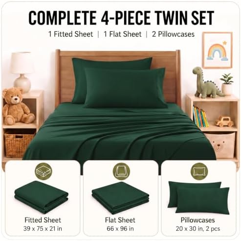 CozyLux Twin Sheet Set 4-Piece, 21-Inch Deep Pocket, Soft Brushed Feel