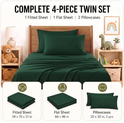 CozyLux Twin Sheet Set 4-Piece, 21-Inch Deep Pocket, Soft Brushed Feel