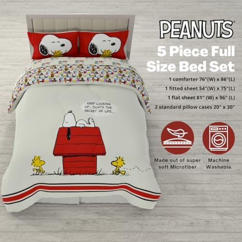 Peanuts Charlie Brown & Snoopy Classic Pals Super Soft Comforter and Sheet Set, 5 Piece Full Size, (Officially Licensed Product) Franco Collectibles