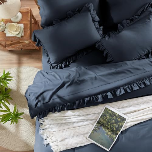 Anluoer Full Size Comforter Sets 7 Piece,Ruffle Bed in a Bag Bedding Sets