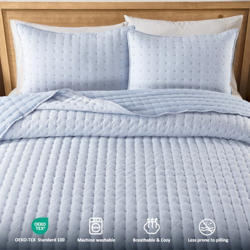 WDCOZY Cloud Soft Quilt Set, Oversized King Size, Chambray, 116x106 inches