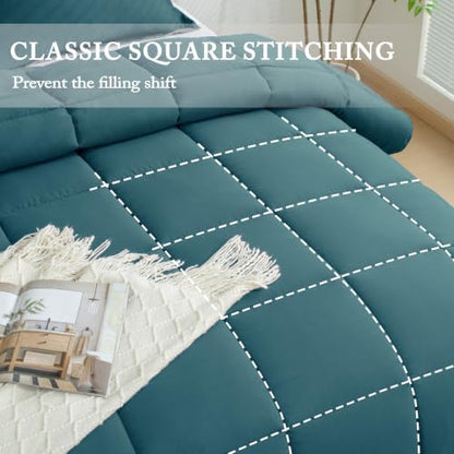 HIG 3pc Dusty Blue Queen Size Bedding Comforter Set Duvet Insert Blanket