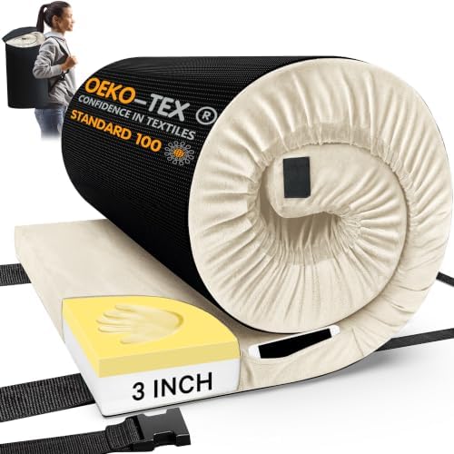 CYMULA Memory Foam Camping Mattress Pad, Sleeping Mat, Portable Roll Up Mattress for Adults, Camping Bed Pads for Sleepover, Car Bed with Travel Bag